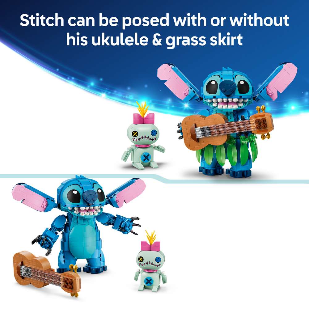LEGO Disney Classic Stitch & Scrump 43296 - captioned product view. 713 pieces. Ages 9+.