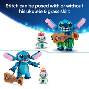 LEGO Disney Classic Stitch & Scrump 43296 - captioned product view. 713 pieces. Ages 9+.