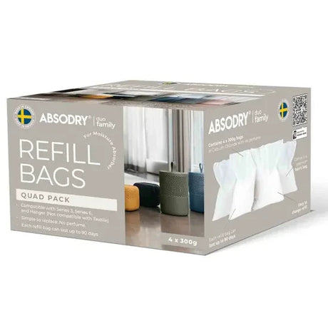 Absodry Duo Family Refill Bags for 3 Series Moisture Absorber - Pack of 4 | 205-DFB3-EN