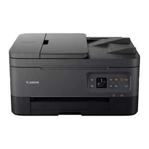 Canon PIXMA TS7450I black wireless all-in-one multifunction printer with automatic document feeder, control panel and paper tray visible from front angle