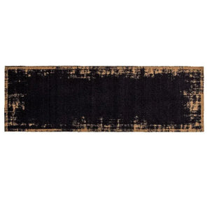 Miabella black runner mat with distressed gold border detail, 50cm x 150cm hallway rug with vintage worn aesthetic