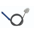Flexible drain cleaning brush with 5ft black rubber hose, blue handle grip and gray nylon brush head for sink and drain cleaning