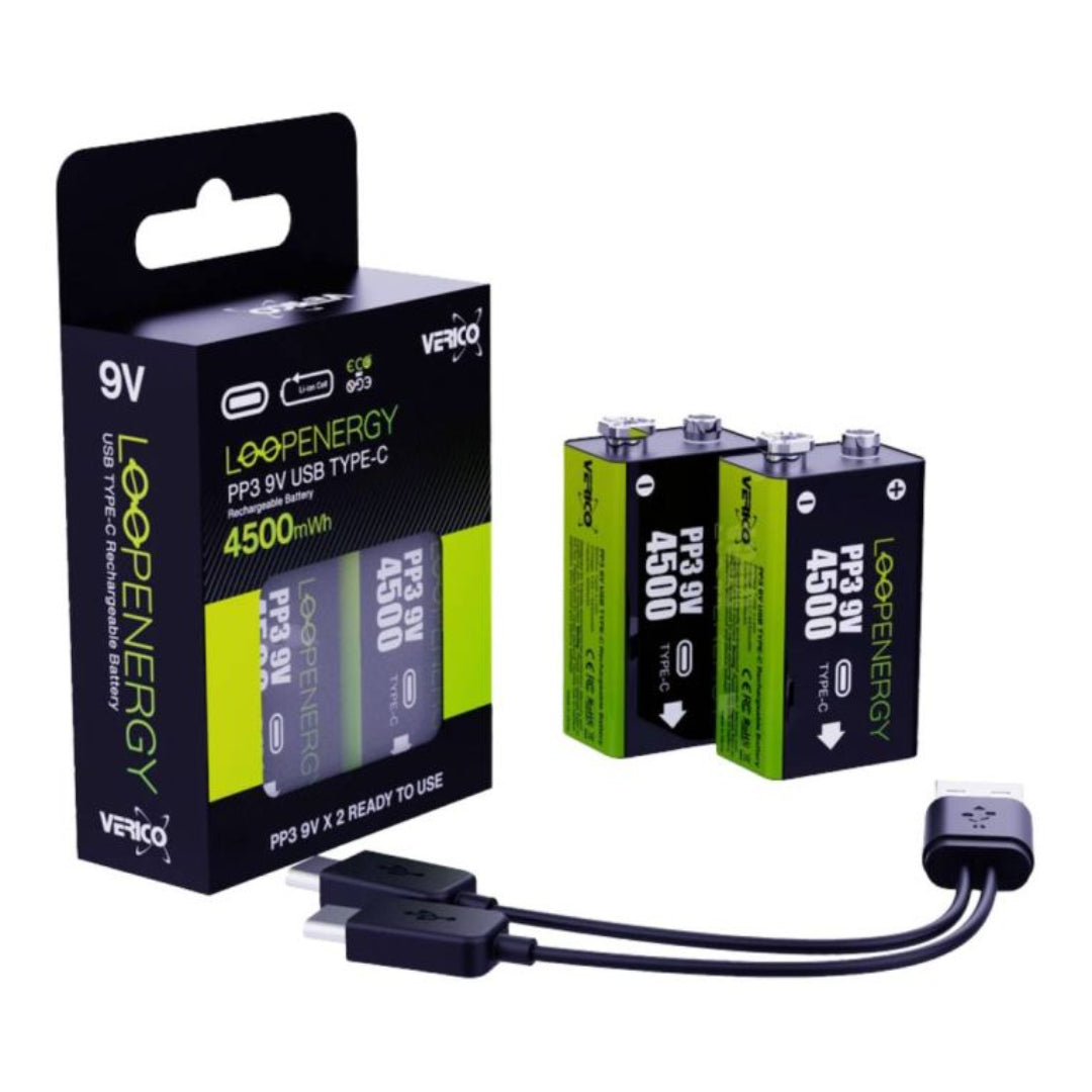 Loop Energy 9V Rechargeable Batteries 2 Pack | USB Charge – Heavins