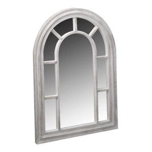 Silvergris arched window-style mirror with white wooden frame and multiple panes featuring rounded top design