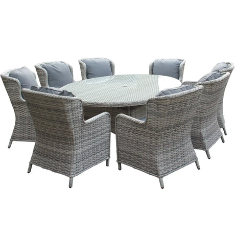 Eden Rose 8 Seater Oval Garden Furniture Rattan Set with Parasol 2.2 Metre Table