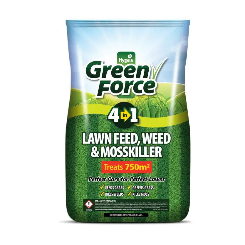 Hygeia Green Force 4 in 1 Lawn Weed, Feed and Mosskiller 15kg | G60002