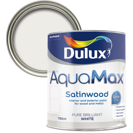Dulux Aquamax Wood and Metal Satinwood 750ml - Pure Brilliant White