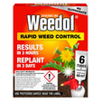 Packaging of Weedol Rapid Weed Control Concentrate with six tubes. The product is designed for use on paths and gravel driveways, with a red and yellow color scheme on the packaging.