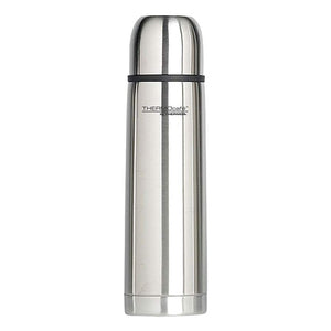 Thermos Everyday Flask 1 Litre stainless steel thermos with black band and cap isolated on white background