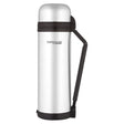 Thermos THERMOcafé stainless steel multipurpose flask 1.8 litre with black handle and band, featuring polished silver exterior and domed lid