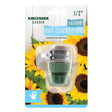Kingfisher Garden 1/2 inch indoor tap connector with green ribbed grip and metal hose clamp on packaging decorated with yellow sunflowers
