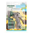 Kingfisher Garden watering starter set packaging with a spray gun and nozzles on a sunflower patterned background.