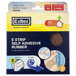 Exitex E Strip Draught Excluder Self Adhesive Foam 5180mm - Brown