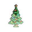 Green infinity mirror Christmas tree with golden star topper, multicolored ornaments in red blue and gold, scalloped edges, wooden trunk base, LED light effect, 60cm festive decoration