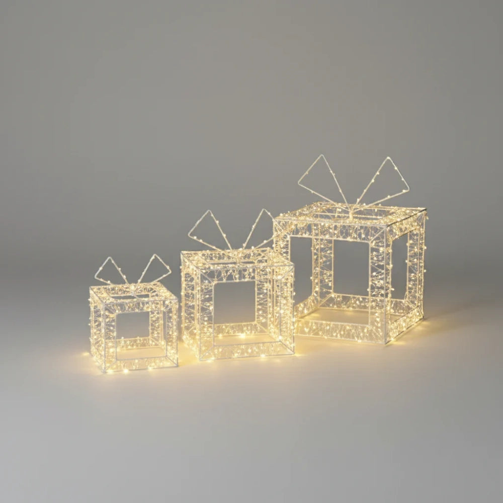 Festive LED Lit Open Beaded Parcels - Set of 3 | P060112