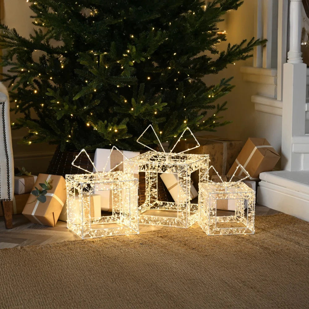 Festive LED Light Up Decoration | Open Beaded Parcels - Set of 3