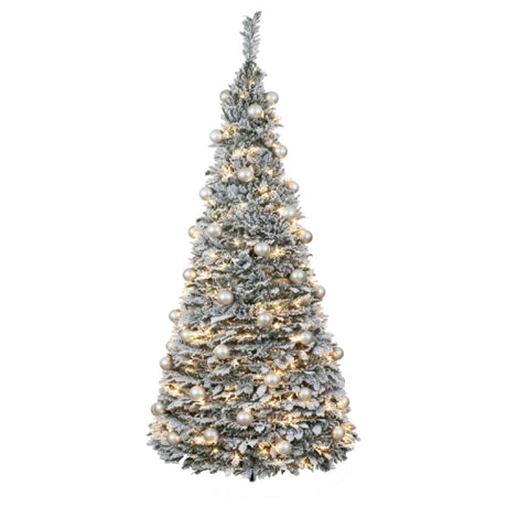 Festive Holly Flock Pop Up Pre-Lit Snowy Christmas Tree - 6ft