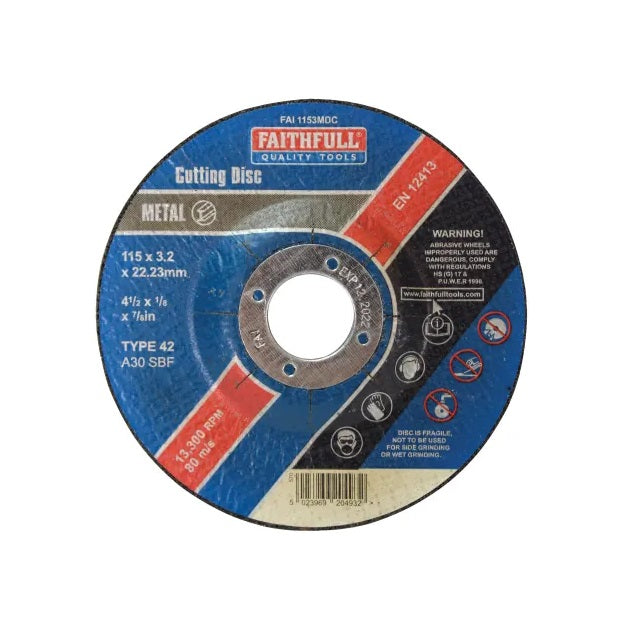 Faithfull Metal Cutting Disc 115mm ( 4.5 Inch ) x 3.2mm x 22.23mm Depressed Centre | FAI1153MDC