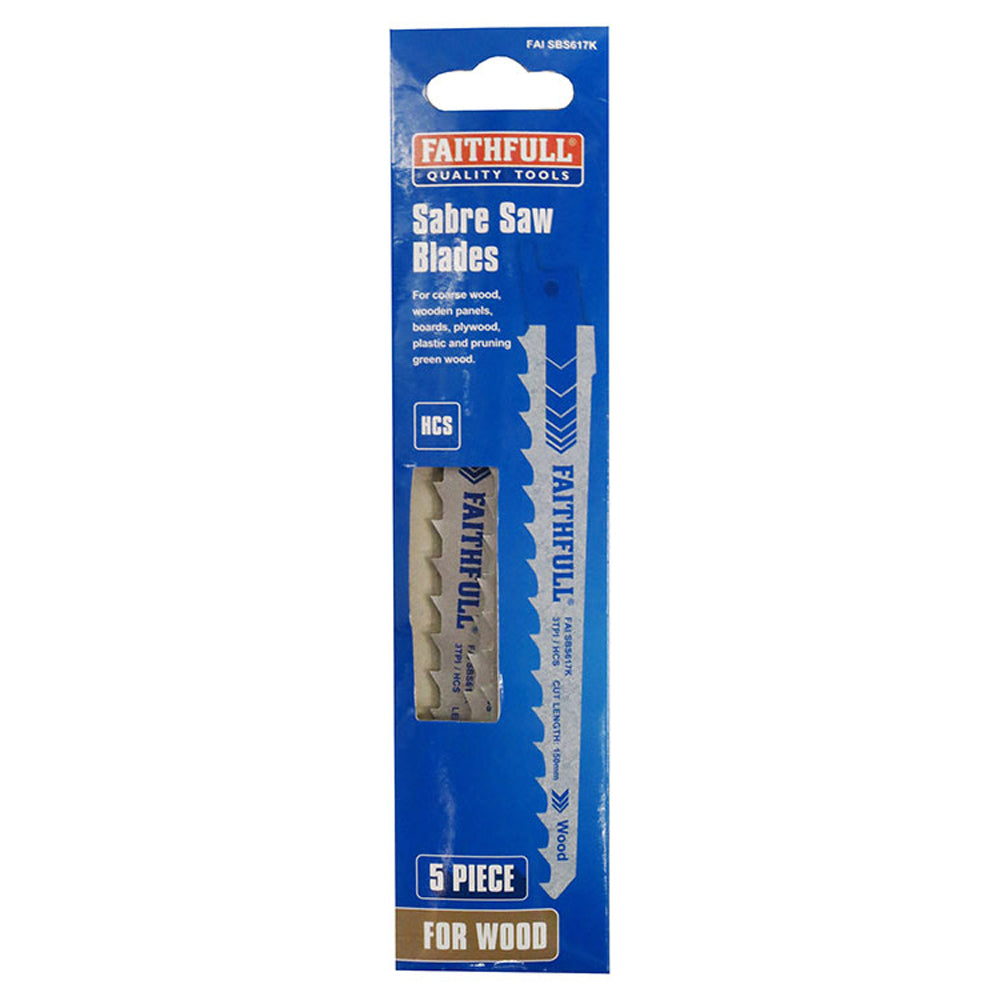 Faithfull S617K Sabre Saw Blade Wood 150mm 3 TPI (Pack of 5) | FAISBS617K