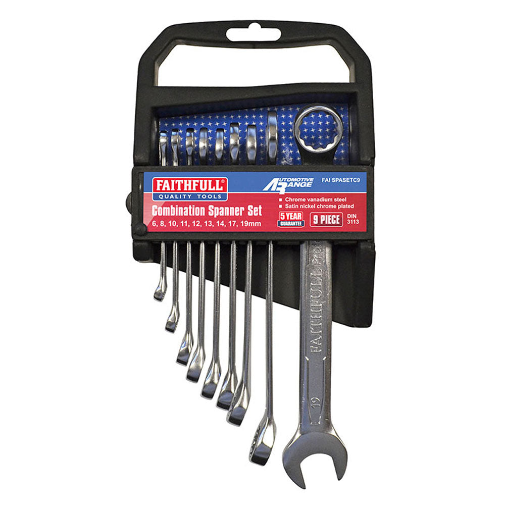 Faithfull Chrome Vanadium Combination Spanner Set 9 Piece | FAISPASETC9