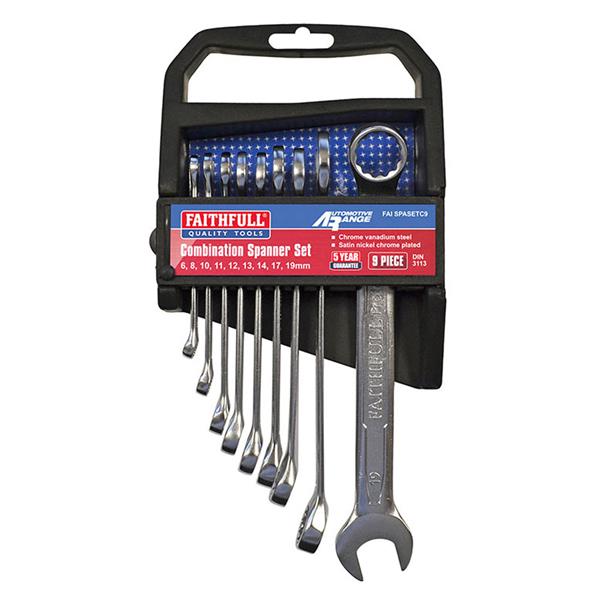 Faithfull Chrome Vanadium Combination Spanner Set 9 Piece | FAISPASETC9