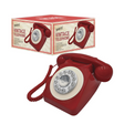 Benross Classic Retro Vintage Style Home Phone in Red with Rotary Dial and Coiled Handset, shown with packaging box