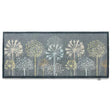 Hug Rug runner mat 65cm x 150cm with nature-inspired tree design featuring cream, white and sage green dandelion trees on charcoal grey background, durable indoor outdoor rug