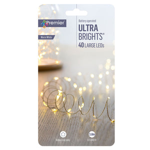 Premier 40 LED Battery Ultrabright Christmas Lights - Warm White | FLB201359WW