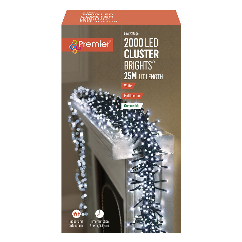 Premier 2000 Multi-Action Clusterbright Christmas Lights with Timer - White | FLV162177W