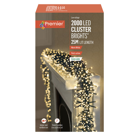 Premier 2000 Multi-Action Clusterbright Christmas Lights with Timer - Warm White | FLV162177WW
