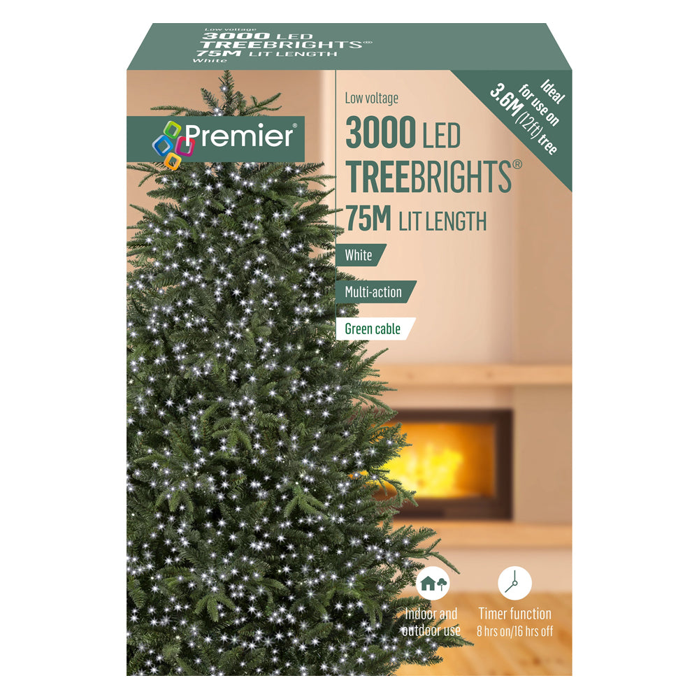 Premier 3000 Multi-Action Treebright Christmas Lights with Timer - White | FLV203072W