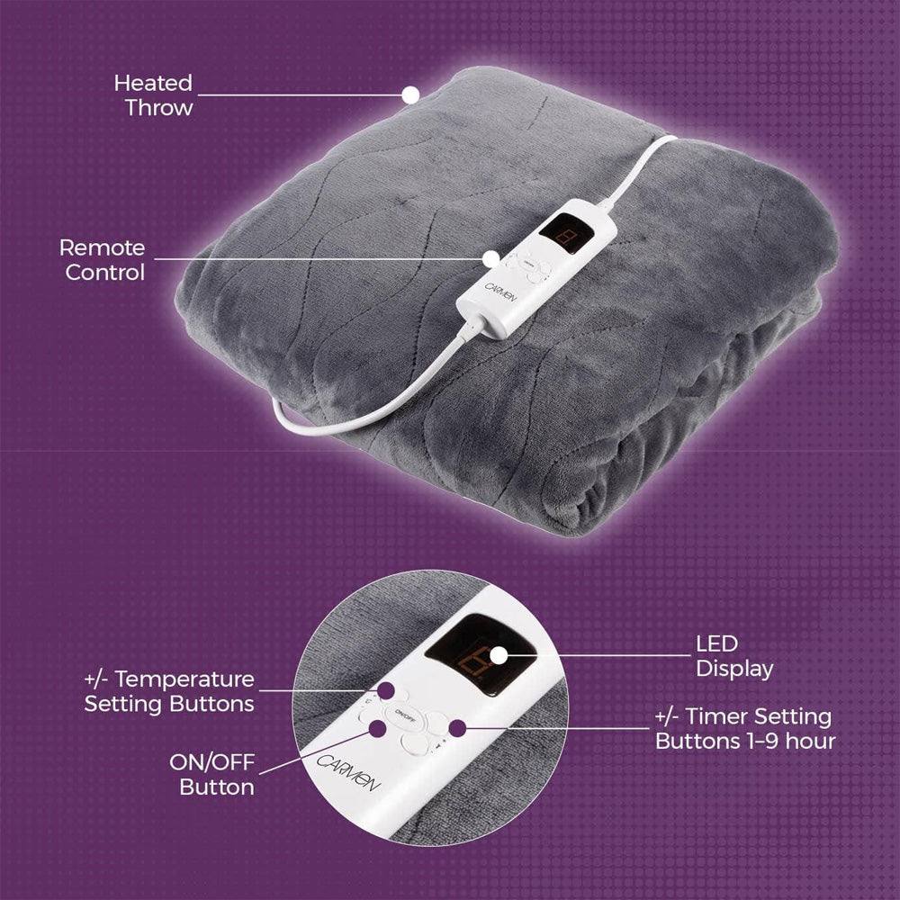 Carmen Luxury Electric Heated Throw and Overblanket Electric Blanket Heavins