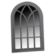 Slate grey Victorian arched window mirror with geometric panes and decorative Gothic tracery