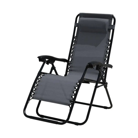 Euroactive Zero Anti Gravity Recliner Chair in graphite grey with black metal frame, featuring adjustable backrest, padded headrest, and extended footrest in relaxed position