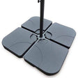 Euroactive fillable cantilever parasol base with four grey plastic pieces and black metal central pole, designed for outdoor umbrella stability