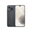 Honor Magic 6 Lite 5G smartphone in Velvet Black showing rear triple camera setup and front display with centered punch-hole notch, displaying beige abstract wallpaper