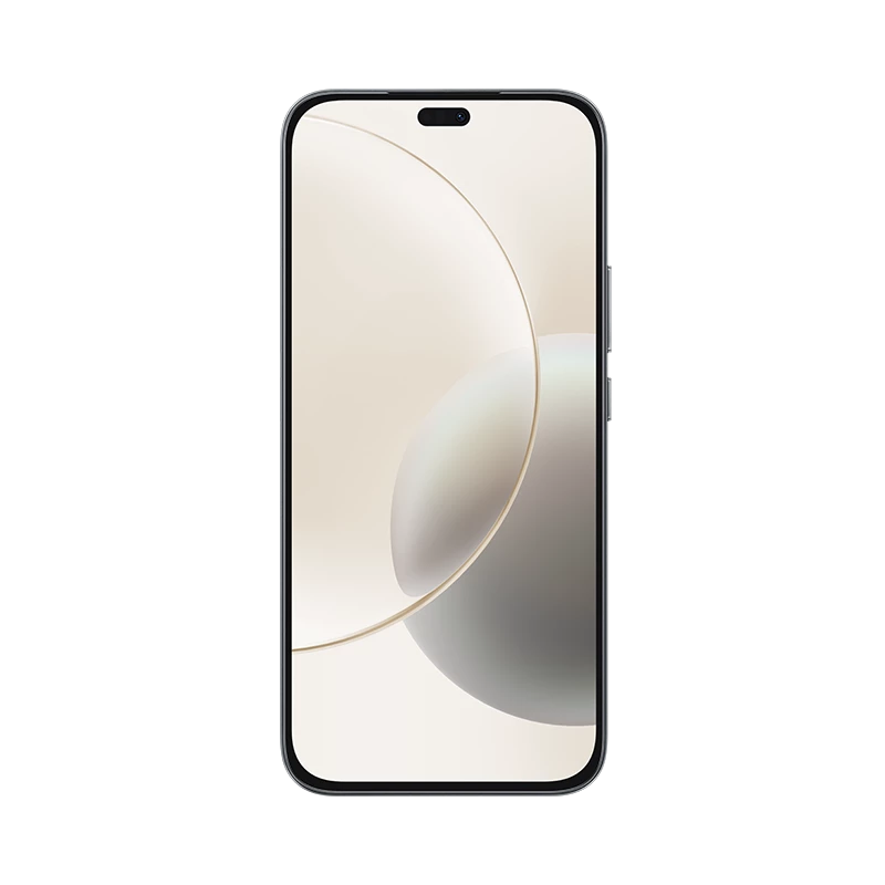 Honor 80 Lite 5G smartphone in Velvet Black displaying home screen with beige and grey abstract curved design wallpaper, showing pill-shaped notch and slim bezels