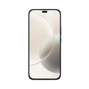 Honor 80 Lite 5G smartphone in Velvet Black displaying home screen with beige and grey abstract curved design wallpaper, showing pill-shaped notch and slim bezels