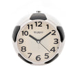 Round clock with black numbers and hands on a white background