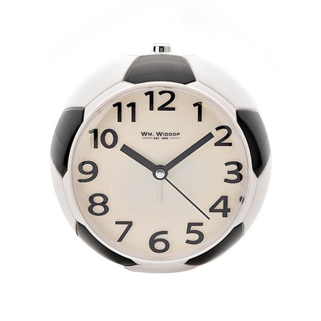 Round clock with black numbers and hands on a white background