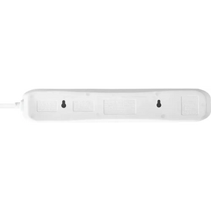 White Masterplug power extension strip with 4 electrical sockets and 2 USB ports, 1 metre cable, viewed from above against white background