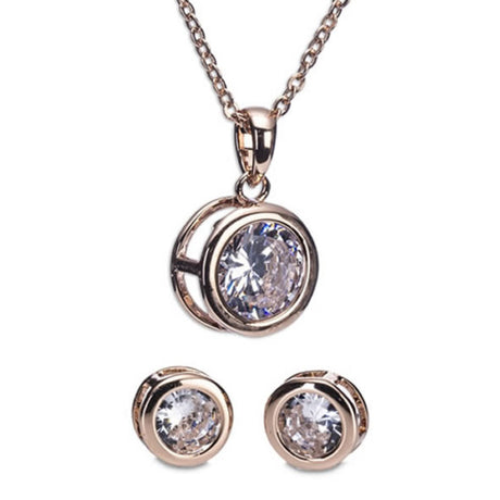 Newgrange Living Large White Stone Necklace & Earring Set - Rose Gold | 600047