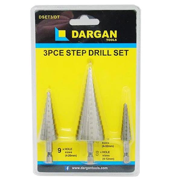 Dargan Step Drill Bit Set 3 Piece Cone Stepped Bits DSET3 DT Heavins