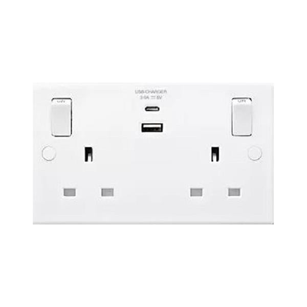 Powermaster Double Switched Socket 13Amp 2 Gang With 2 X Usb A Ports ...