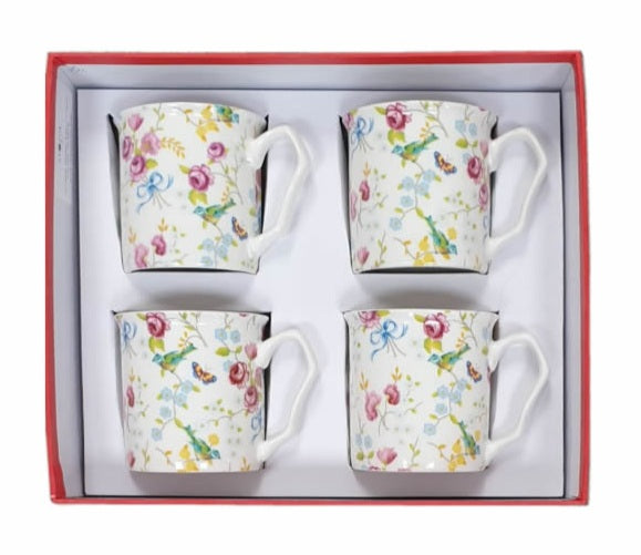 Shannonbridge Pottery Bird and Blossom 4 Piece Mug Set