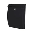 Black ABS plastic weatherproof post box with curved sides, silver lock mechanism and hinged top, wall-mounted mailbox for outdoor use