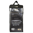 A packaged Gartect brand rectangular furniture set cover in a black plastic bag with a label showing the product image and details.