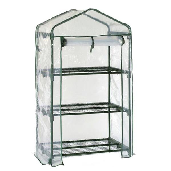 Proplus 3 tier greenhouse with clear PVC cover and green metal frame shelving for plant sprouting and growing