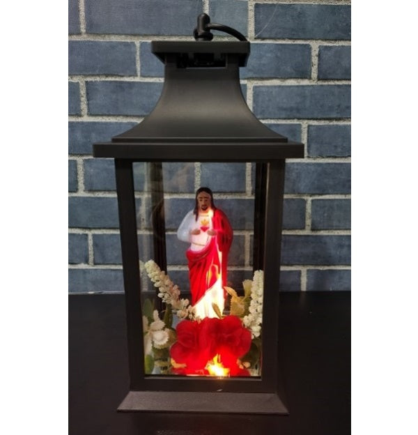 WGP Lantern with Sacred Heart LED 27cm - Black | 6214