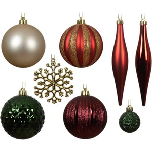 Decoris Red, Green and Gold Shatterproof Bauble Mix - Pack of 46